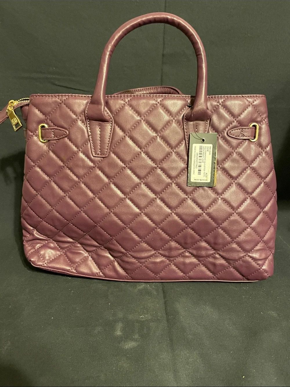 New Badgley Mischka Quilted Mauve-Plum Top-Handle Satchel